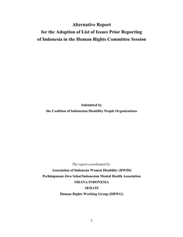 Alternative Report for the Adoption of List of Issues Prior Reporting of Indonesia in the Human Rights Committee Session