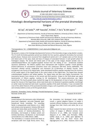 Histologic Developmental Horizons of the Prenatal Dromedary Tongue AZ Jaji1, AS Saidu2*, MP Yawulda2, N Elelu3, F Da'u4 & SM Jajere 2