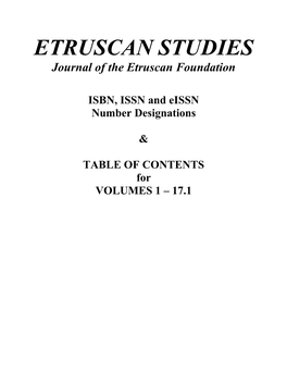 ETRUSCAN STUDIES: Journal of the Etruscan Foundation
