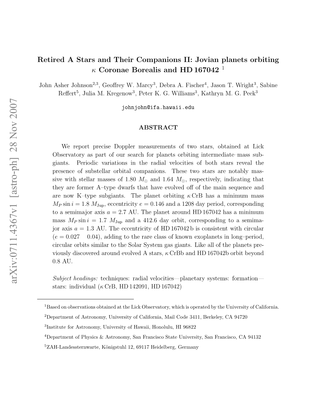 Retired a Stars and Their Companions II: Jovian Planets