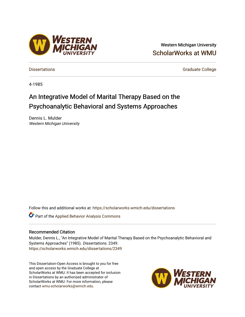 An Integrative Model of Marital Therapy Based on the Psychoanalytic Behavioral and Systems Approaches