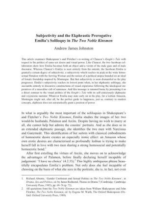 Subjectivity and the Ekphrastic Prerogative Emilia's Soliloquy In