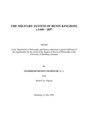 THE MILITARY SYSTEM of BENIN KINGDOM, C.1440 - 1897