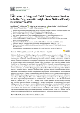 Utilization of Integrated Child Development Services in India: Programmatic Insights from National Family Health Survey, 2016