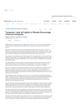 Tanzania Daily News (Dar Es Salaam) EMAIL PRINT SHARE Tanzania: Lack of Lights in Streets Encourage Criminal Incidents