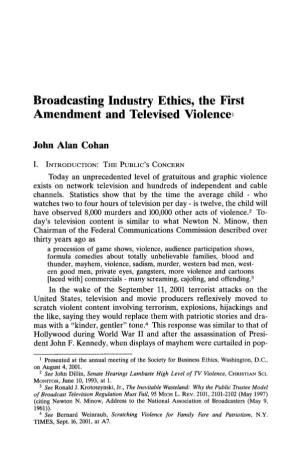 Broadcasting Industry Ethics, the First Amendment and Televised Violencel