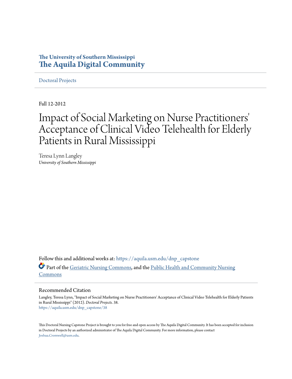 Impact of Social Marketing on Nurse Practitioners' Acceptance of Clinical