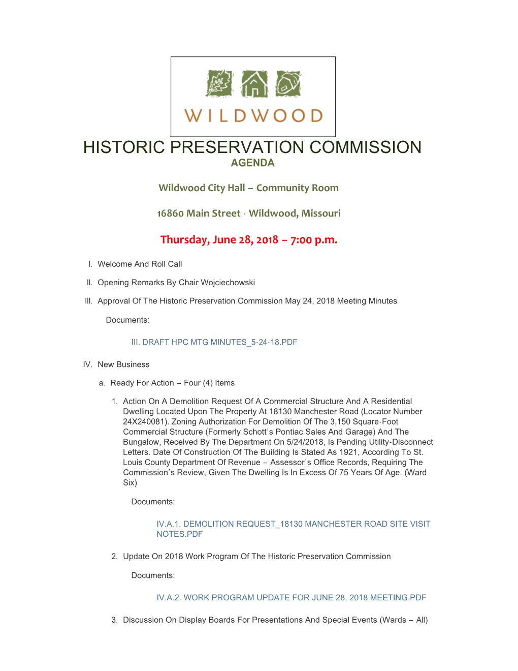 Historic Preservation Commission Agenda