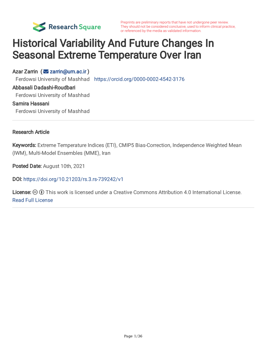 Historical Variability and Future Changes in Seasonal Extreme Temperature Over Iran