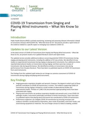 COVID-19 Transmission Risks from Singing and Playing Wind Instruments – What We Know So