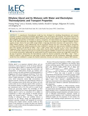 Ethylene Glycol and Its Mixtures with Water and Electrolytes: Thermodynamic and Transport Properties Peiming Wang,* Jerzy J