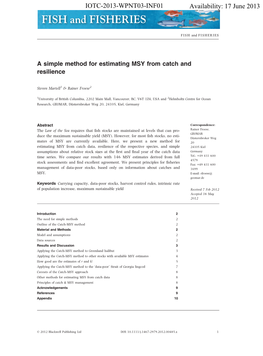 A Simple Method for Estimating MSY from Catch and Resilience