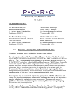 PCRC Letter Re MACRA Oversight Hearing Senate Letter