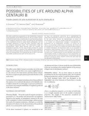 Possibilities of Life Around Alpha Centauri B Posibilidades De Vida Alrededor De Alfa Centauro B