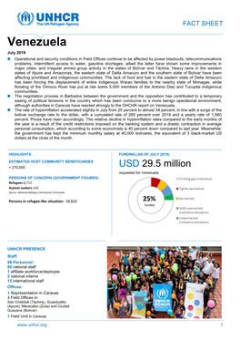 Venezuela: Fact Sheet UNHCR. July 2019