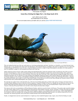 Costa Rica: Birding the Edges Part I, the Deep South 2016