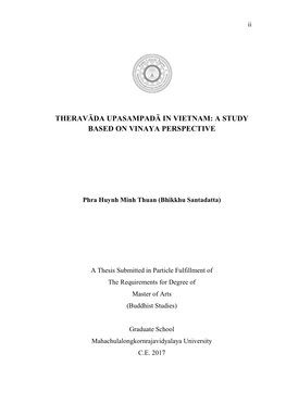 Theravāda Upasampadā in Vietnam: a Study Based on Vinaya Perspective