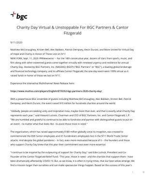 Charity Day Virtual & Unstoppable for BGC Partners & Cantor Fitzgerald