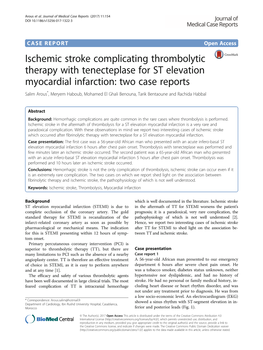 Ischemic Stroke Complicating Thrombolytic Therapy With