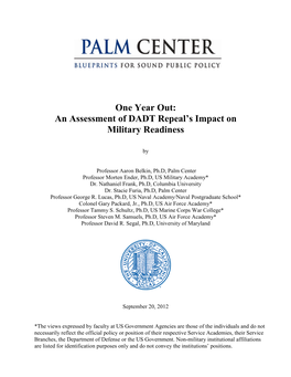 One Year Out: an Assessment of DADT Repeal's Impact on Military