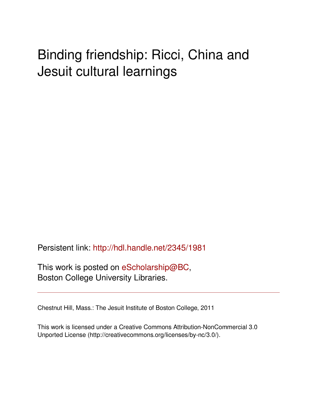 Ricci, China and Jesuit Cultural Learnings