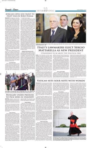 Italy's Lawmakers Elect Sergio Mattarella As New President