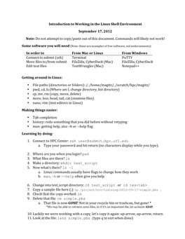 Introduction to Working in the Linux Shell Environment September 17, 2012