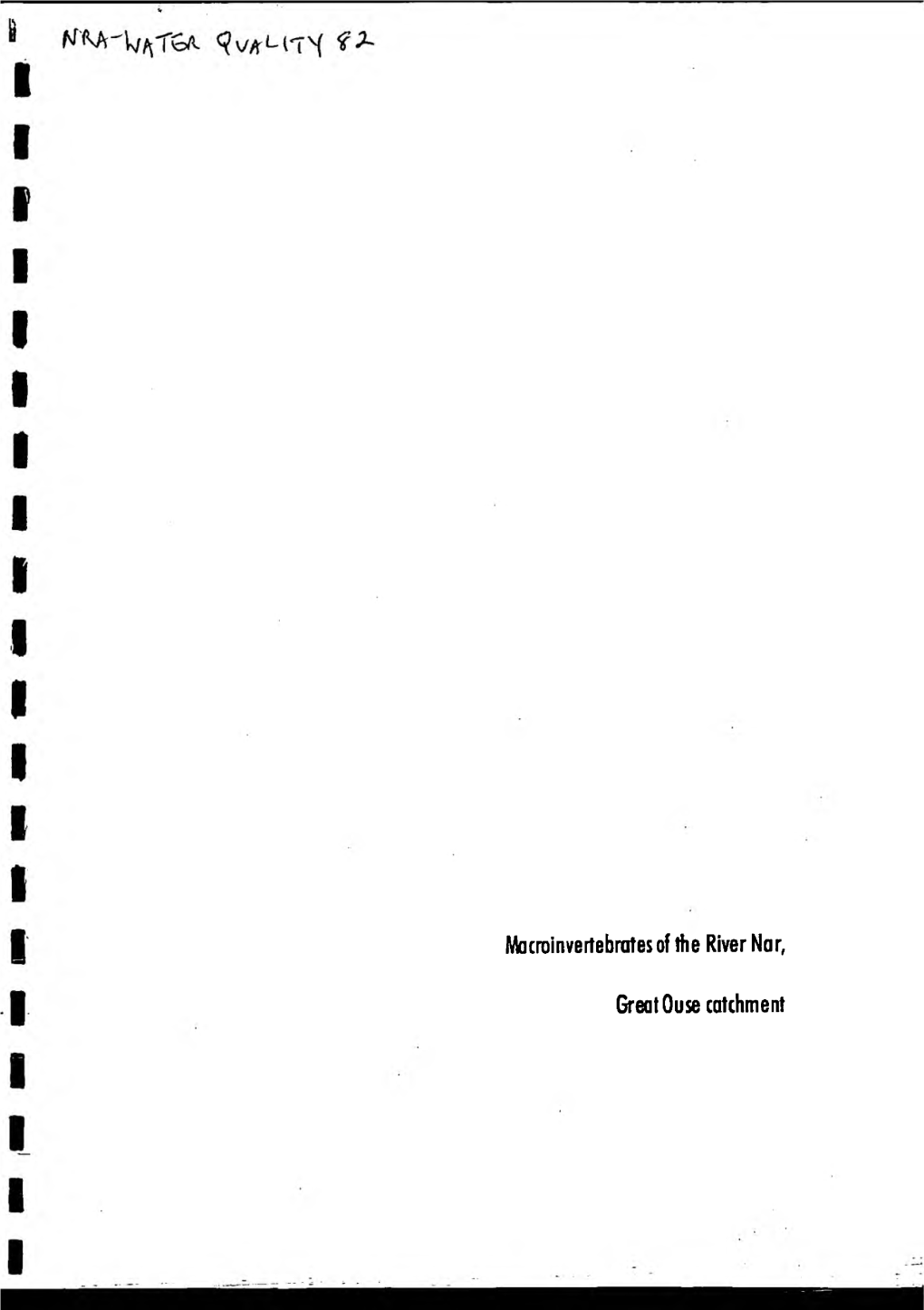 Macroinvertebrates of the River Nar, Great Ouse Catchment, Anglian Region of the National Rivers Authority