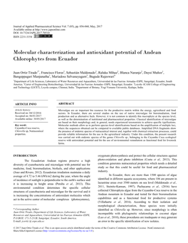 Molecular Characterization and Antioxidant Potential of Andean Chlorophytes from Ecuador