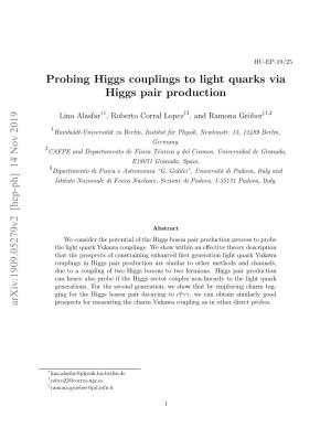 Probing Higgs Couplings to Light Quarks Via Higgs Pair Production