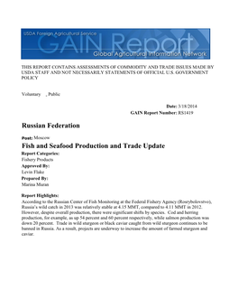 Fish and Seafood Production and Trade Update Russian Federation