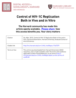 Control of HIV-1C Replication Both in Vivo and in Vitro