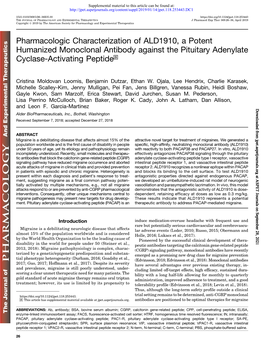 Pharmacologic Characterization of ALD1910, a Potent Humanized Monoclonal Antibody Against the Pituitary Adenylate Cyclase-Activating Peptide S