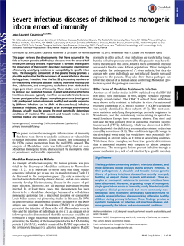 Severe Infectious Diseases of Childhood As Monogenic Inborn Errors of Immunity