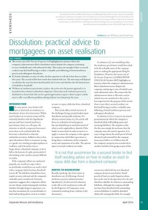 Dissolution: Practical Advice to Mortgagees on Asset Realisation