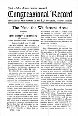 The Need for Wilderness Areas, U.S. Senate Floor, February 29, 1956