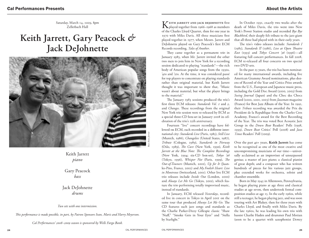 Keith Jarrett, Gary Peacock & Jack Dejohnette