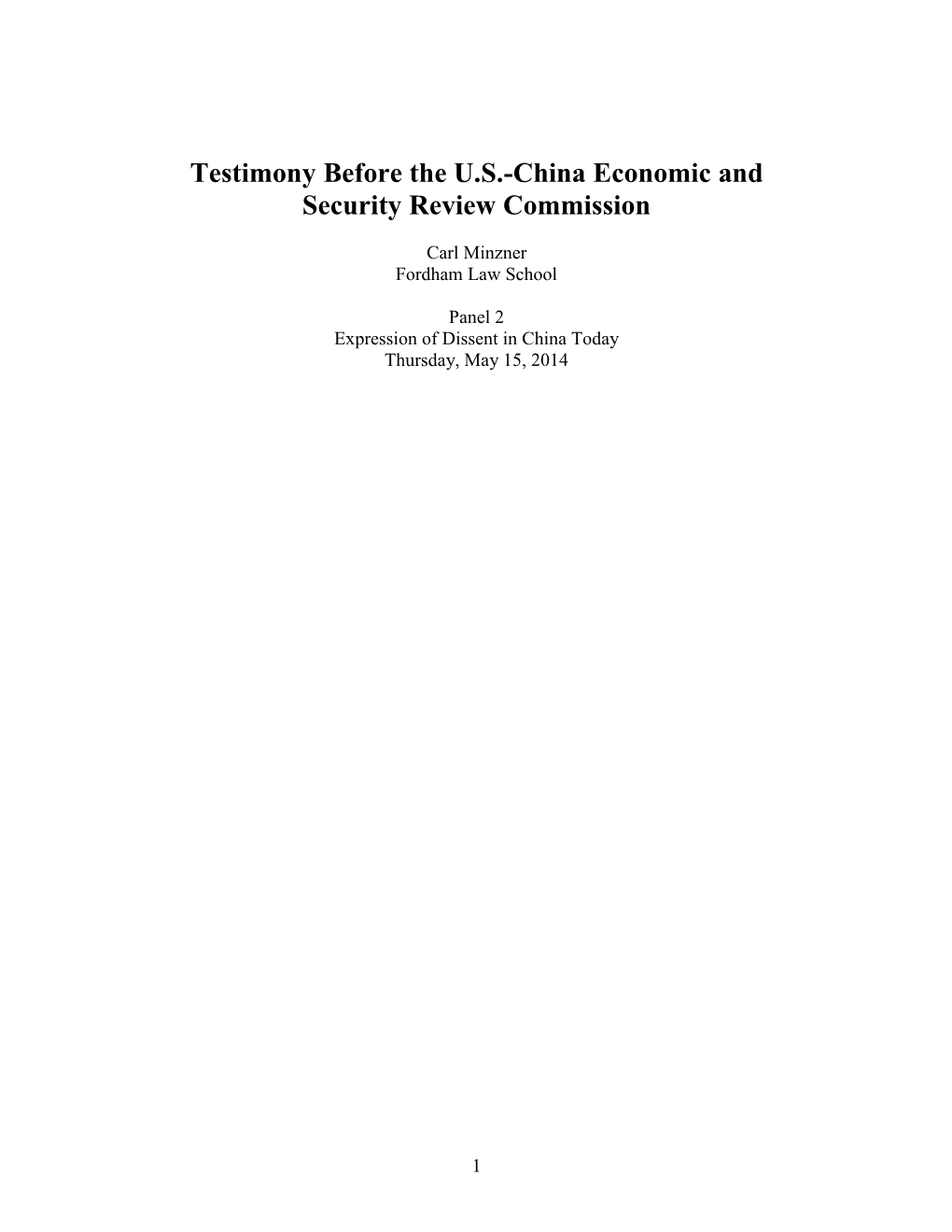 Testimony Before the U.S.-China Economic and Security Review Commission