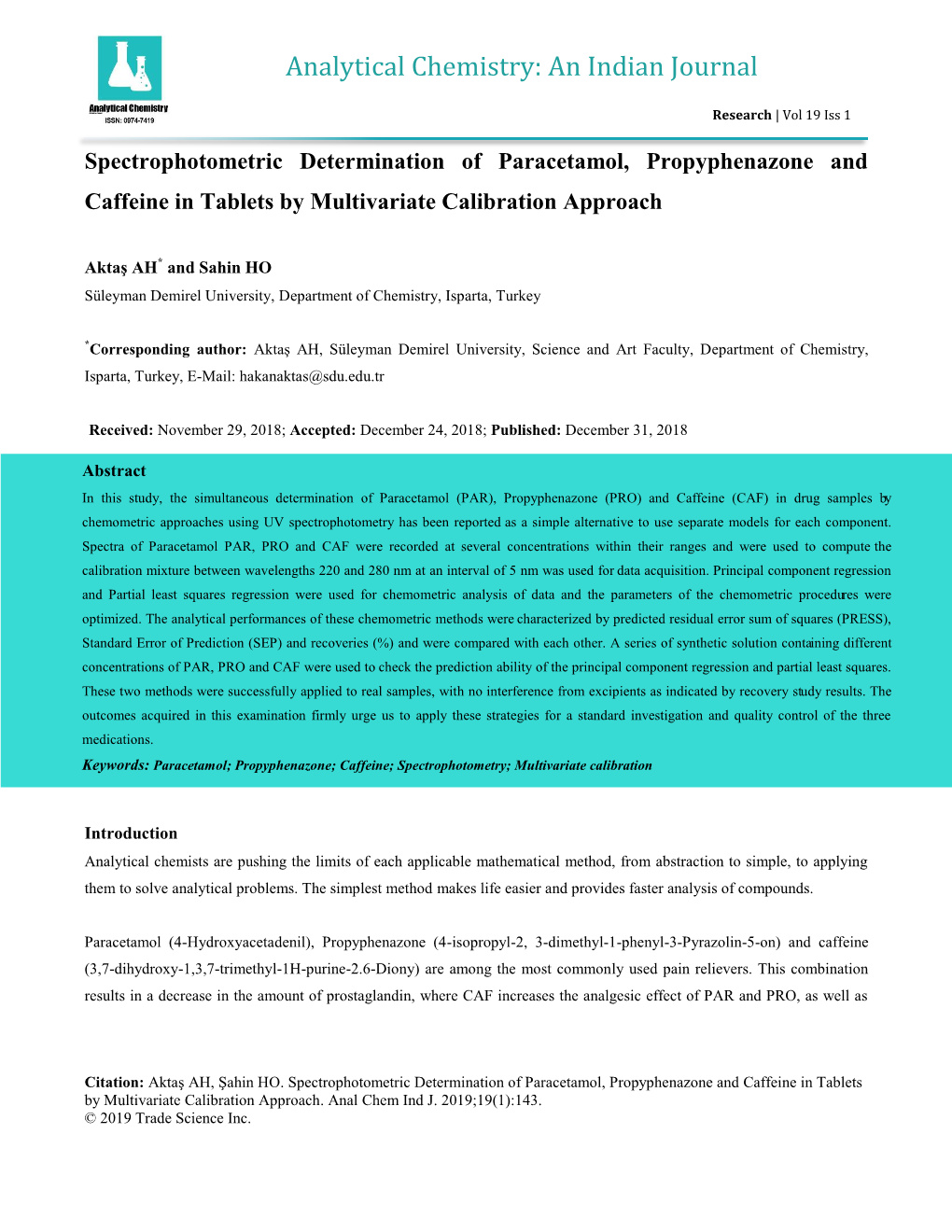 Analytical Chemistry: an Indian Journal