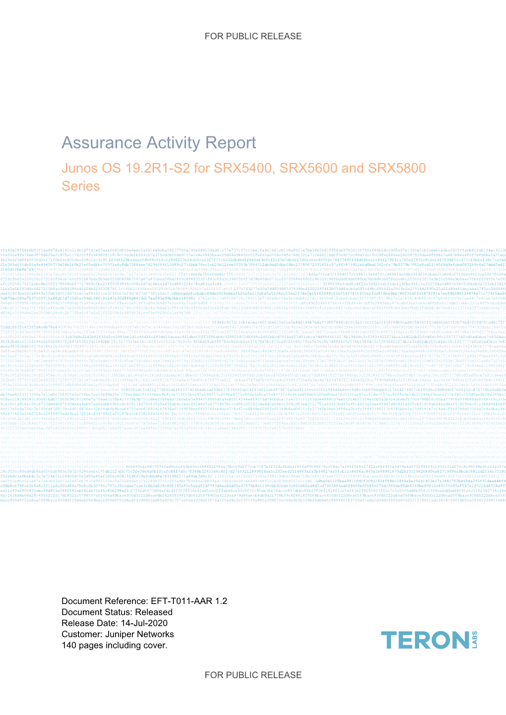 Assurance Activity Report Junos OS 19.2R1-S2 for SRX5400, SRX5600 and SRX5800 Series