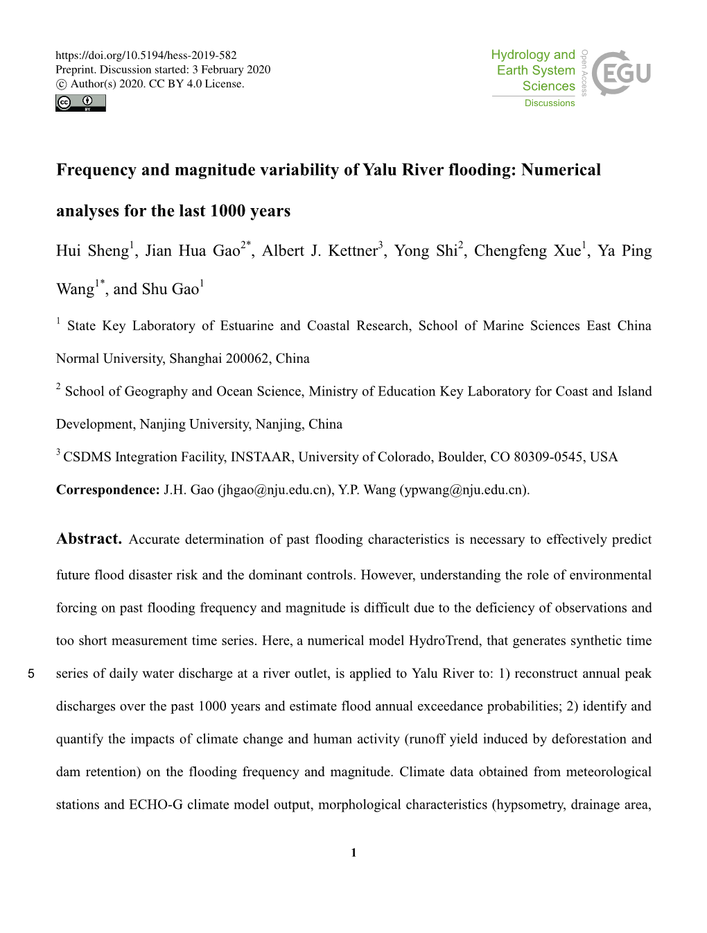 Frequency and Magnitude Variability of Yalu River Flooding: Numerical