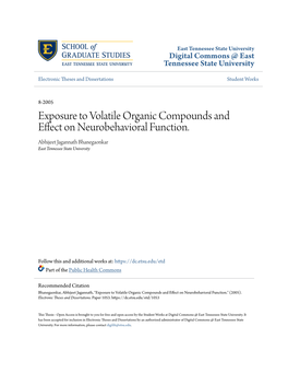 Exposure to Volatile Organic Compounds and Effect on Neurobehavioral Function. Abhijeet Jagannath Bhanegaonkar East Tennessee State University