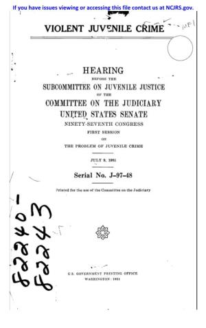 Violent Hearing Subcommittee on Juvenile Justice