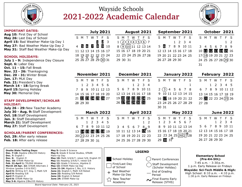 2021-2022 Academic Calendar