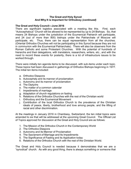 The Great and Holy Synod and Why It Is Important for Orthodoxy (Continued)