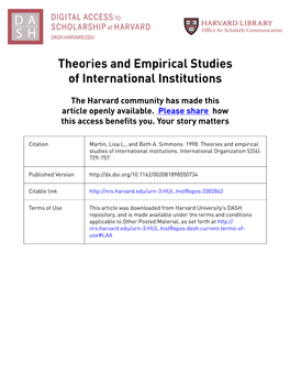 Theories and Empirical Studies of International Institutions