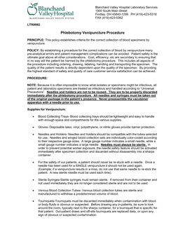 Phlebotomy Venipuncture Procedure