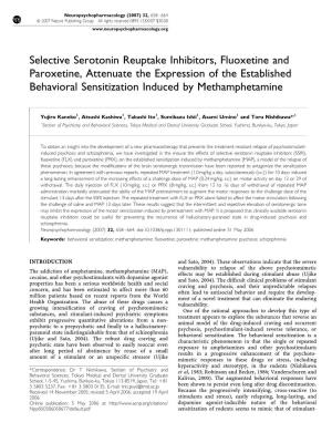 Selective Serotonin Reuptake Inhibitors, Fluoxetine and Paroxetine, Attenuate the Expression of the Established Behavioral Sensitization Induced by Methamphetamine