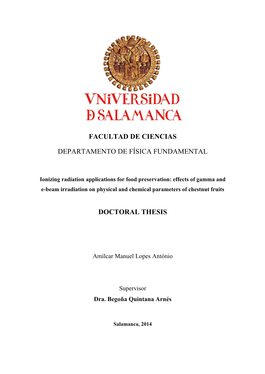 Facultad De Ciencias Departamento De Física Fundamental Doctoral Thesis