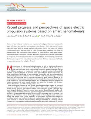 Recent Progress and Perspectives of Space Electric Propulsion Systems Based on Smart Nanomaterials